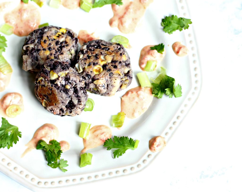 black bean, rice, and corn cakes