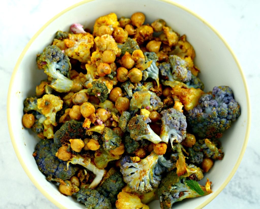 roasted chickpeas and cauliflower