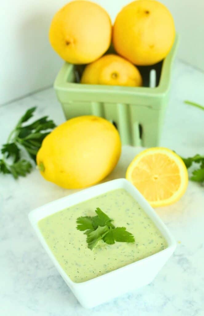 Lemon herb tahini sauce bowl